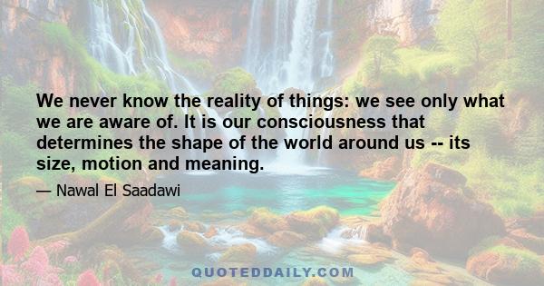 We never know the reality of things: we see only what we are aware of. It is our consciousness that determines the shape of the world around us -- its size, motion and meaning.