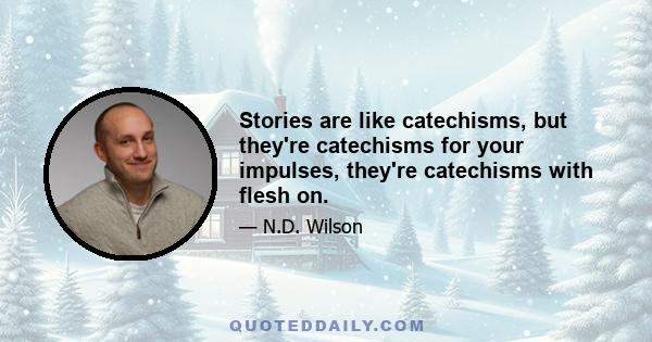 Stories are like catechisms, but they're catechisms for your impulses, they're catechisms with flesh on.