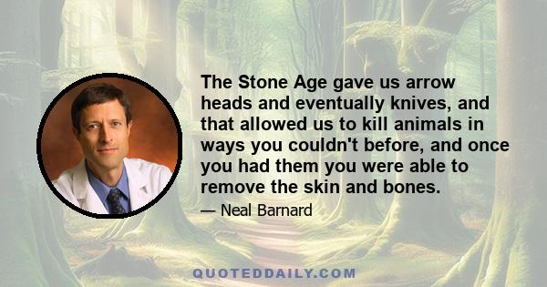 The Stone Age gave us arrow heads and eventually knives, and that allowed us to kill animals in ways you couldn't before, and once you had them you were able to remove the skin and bones.