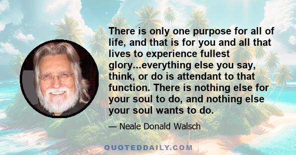 There is only one purpose for all of life, and that is for you and all that lives to experience fullest glory...everything else you say, think, or do is attendant to that function. There is nothing else for your soul to 