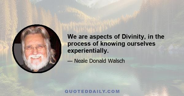 We are aspects of Divinity, in the process of knowing ourselves experientially.