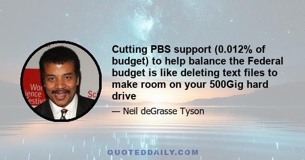 Cutting PBS support (0.012% of budget) to help balance the Federal budget is like deleting text files to make room on your 500Gig hard drive