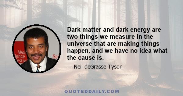 Dark matter and dark energy are two things we measure in the universe that are making things happen, and we have no idea what the cause is.