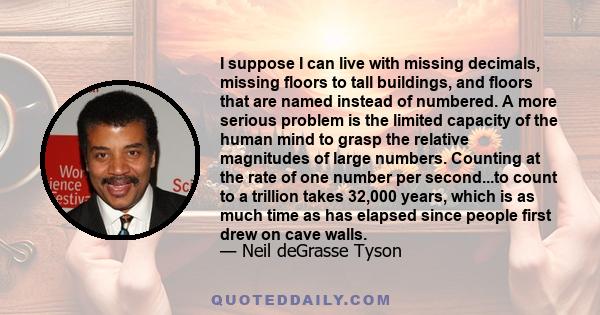 I suppose I can live with missing decimals, missing floors to tall buildings, and floors that are named instead of numbered. A more serious problem is the limited capacity of the human mind to grasp the relative