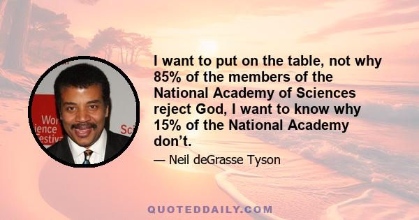 I want to put on the table, not why 85% of the members of the National Academy of Sciences reject God, I want to know why 15% of the National Academy don’t.