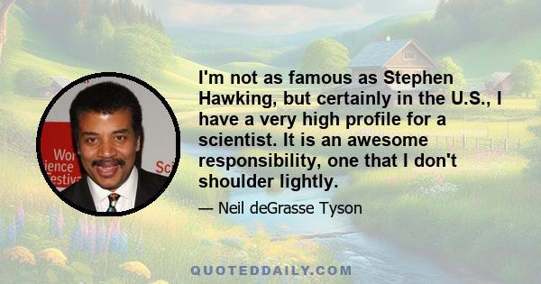 I'm not as famous as Stephen Hawking, but certainly in the U.S., I have a very high profile for a scientist. It is an awesome responsibility, one that I don't shoulder lightly.