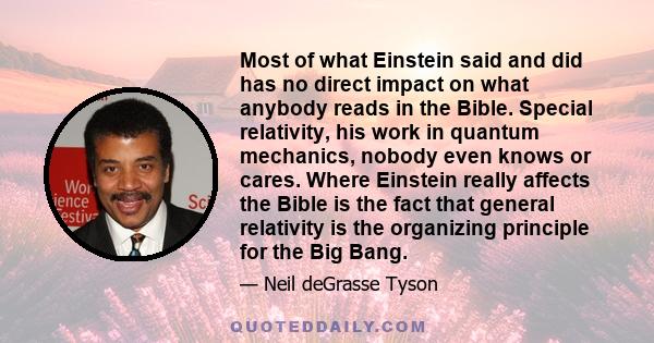 Most of what Einstein said and did has no direct impact on what anybody reads in the Bible. Special relativity, his work in quantum mechanics, nobody even knows or cares. Where Einstein really affects the Bible is the