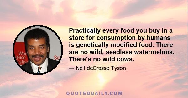 Practically every food you buy in a store for consumption by humans is genetically modified food. There are no wild, seedless watermelons. There’s no wild cows.