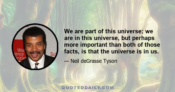 We are part of this universe; we are in this universe, but perhaps more important than both of those facts, is that the universe is in us.