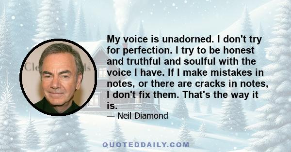 My voice is unadorned. I don't try for perfection. I try to be honest and truthful and soulful with the voice I have. If I make mistakes in notes, or there are cracks in notes, I don't fix them. That's the way it is.