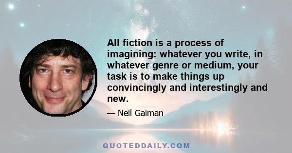 All fiction is a process of imagining: whatever you write, in whatever genre or medium, your task is to make things up convincingly and interestingly and new.