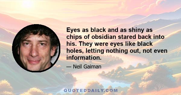 Eyes as black and as shiny as chips of obsidian stared back into his. They were eyes like black holes, letting nothing out, not even information.