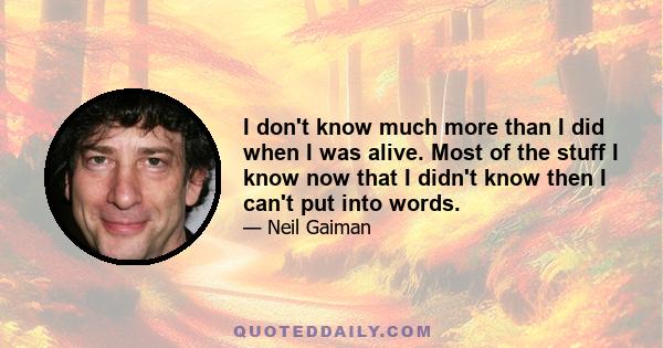 I don't know much more than I did when I was alive. Most of the stuff I know now that I didn't know then I can't put into words.