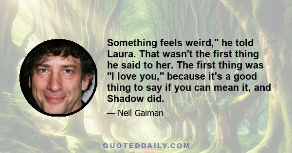 Something feels weird, he told Laura. That wasn't the first thing he said to her. The first thing was I love you, because it's a good thing to say if you can mean it, and Shadow did.