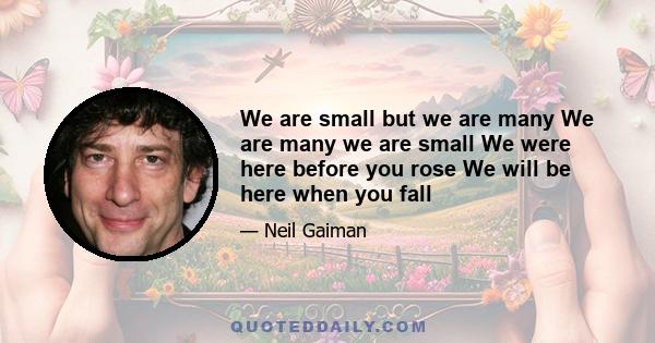 We are small but we are many We are many we are small We were here before you rose We will be here when you fall