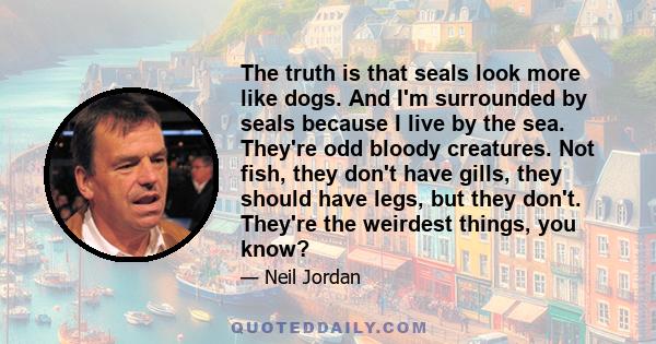 The truth is that seals look more like dogs. And I'm surrounded by seals because I live by the sea. They're odd bloody creatures. Not fish, they don't have gills, they should have legs, but they don't. They're the