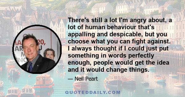 There's still a lot I'm angry about, a lot of human behaviour that's appalling and despicable, but you choose what you can fight against. I always thought if I could just put something in words perfectly enough, people