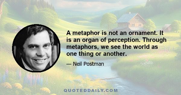 A metaphor is not an ornament. It is an organ of perception. Through metaphors, we see the world as one thing or another.