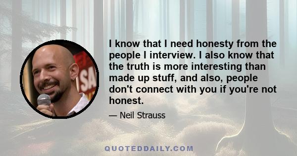 I know that I need honesty from the people I interview. I also know that the truth is more interesting than made up stuff, and also, people don't connect with you if you're not honest.