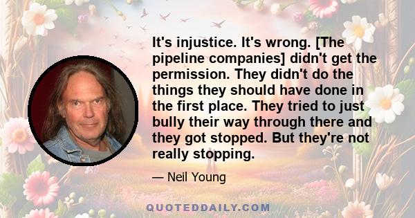 It's injustice. It's wrong. [The pipeline companies] didn't get the permission. They didn't do the things they should have done in the first place. They tried to just bully their way through there and they got stopped.