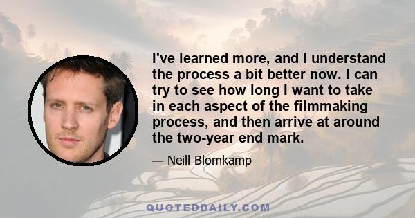 I've learned more, and I understand the process a bit better now. I can try to see how long I want to take in each aspect of the filmmaking process, and then arrive at around the two-year end mark.