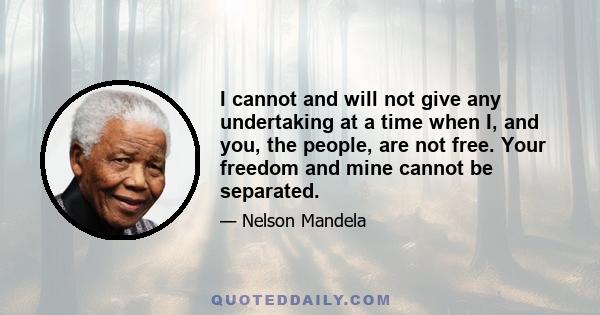 I cannot and will not give any undertaking at a time when I, and you, the people, are not free. Your freedom and mine cannot be separated.