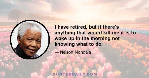 I have retired, but if there's anything that would kill me it is to wake up in the morning not knowing what to do.