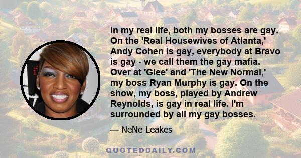 In my real life, both my bosses are gay. On the 'Real Housewives of Atlanta,' Andy Cohen is gay, everybody at Bravo is gay - we call them the gay mafia. Over at 'Glee' and 'The New Normal,' my boss Ryan Murphy is gay.