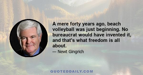 A mere forty years ago, beach volleyball was just beginning. No bureaucrat would have invented it, and that's what freedom is all about.