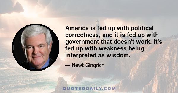 America is fed up with political correctness, and it is fed up with government that doesn't work. It's fed up with weakness being interpreted as wisdom.