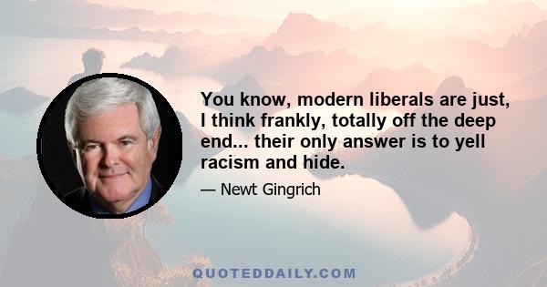 You know, modern liberals are just, I think frankly, totally off the deep end... their only answer is to yell racism and hide.