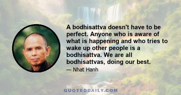 A bodhisattva doesn't have to be perfect. Anyone who is aware of what is happening and who tries to wake up other people is a bodhisattva. We are all bodhisattvas, doing our best.