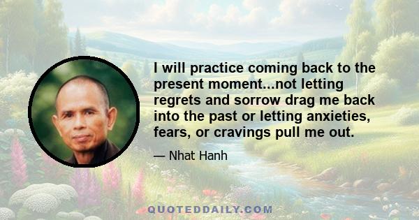 I will practice coming back to the present moment...not letting regrets and sorrow drag me back into the past or letting anxieties, fears, or cravings pull me out.