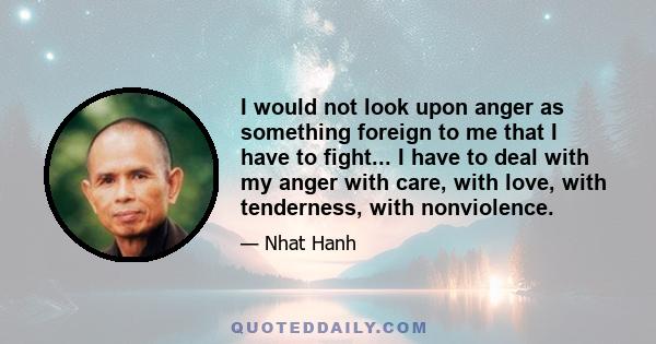 I would not look upon anger as something foreign to me that I have to fight... I have to deal with my anger with care, with love, with tenderness, with nonviolence.