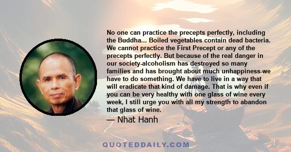 No one can practice the precepts perfectly, including the Buddha... Boiled vegetables contain dead bacteria. We cannot practice the First Precept or any of the precepts perfectly. But because of the real danger in our