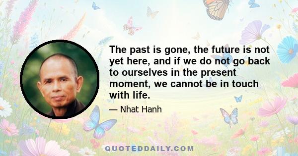 The past is gone, the future is not yet here, and if we do not go back to ourselves in the present moment, we cannot be in touch with life.