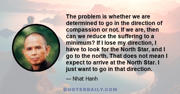 The problem is whether we are determined to go in the direction of compassion or not. If we are, then can we reduce the suffering to a minimum? If I lose my direction, I have to look for the North Star, and I go to the