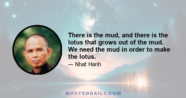 There is the mud, and there is the lotus that grows out of the mud. We need the mud in order to make the lotus.