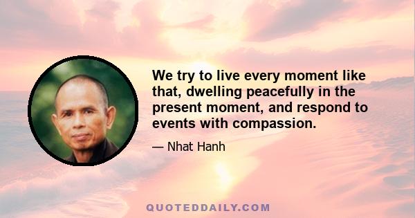 We try to live every moment like that, dwelling peacefully in the present moment, and respond to events with compassion.