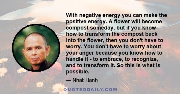 With negative energy you can make the positive energy. A flower will become compost someday, but if you know how to transform the compost back into the flower, then you don't have to worry. You don't have to worry about 