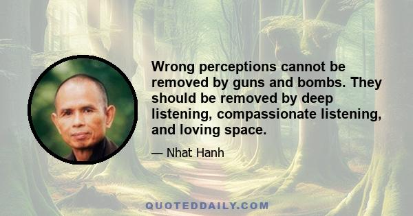 Wrong perceptions cannot be removed by guns and bombs. They should be removed by deep listening, compassionate listening, and loving space.