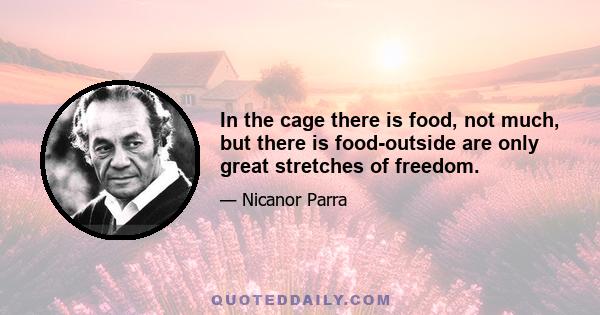 In the cage there is food, not much, but there is food-outside are only great stretches of freedom.