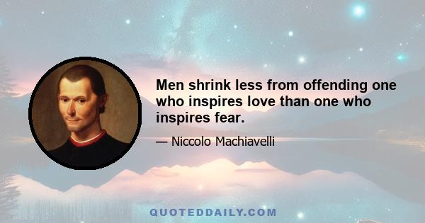 Men shrink less from offending one who inspires love than one who inspires fear.