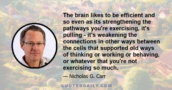 The brain likes to be efficient and so even as its strengthening the pathways you're exercising, it's pulling - it's weakening the connections in other ways between the cells that supported old ways of thinking or