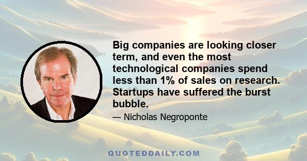 Big companies are looking closer term, and even the most technological companies spend less than 1% of sales on research. Startups have suffered the burst bubble.