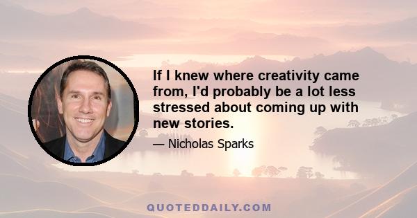 If I knew where creativity came from, I'd probably be a lot less stressed about coming up with new stories.