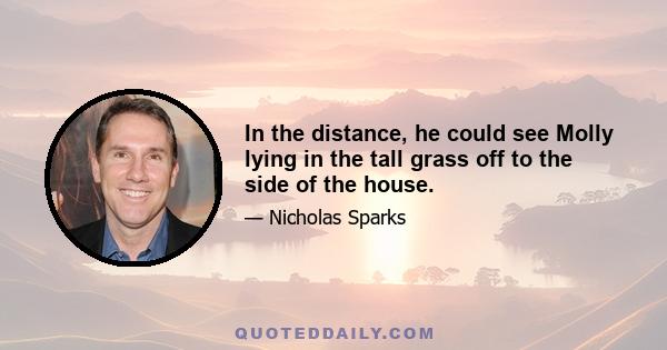 In the distance, he could see Molly lying in the tall grass off to the side of the house.