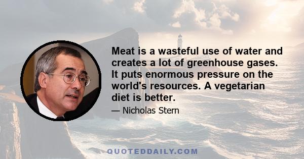 Meat is a wasteful use of water and creates a lot of greenhouse gases. It puts enormous pressure on the world's resources. A vegetarian diet is better.