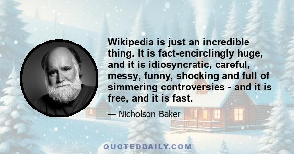 Wikipedia is just an incredible thing. It is fact-encirclingly huge, and it is idiosyncratic, careful, messy, funny, shocking and full of simmering controversies - and it is free, and it is fast.