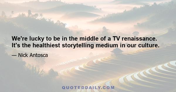 We're lucky to be in the middle of a TV renaissance. It's the healthiest storytelling medium in our culture.